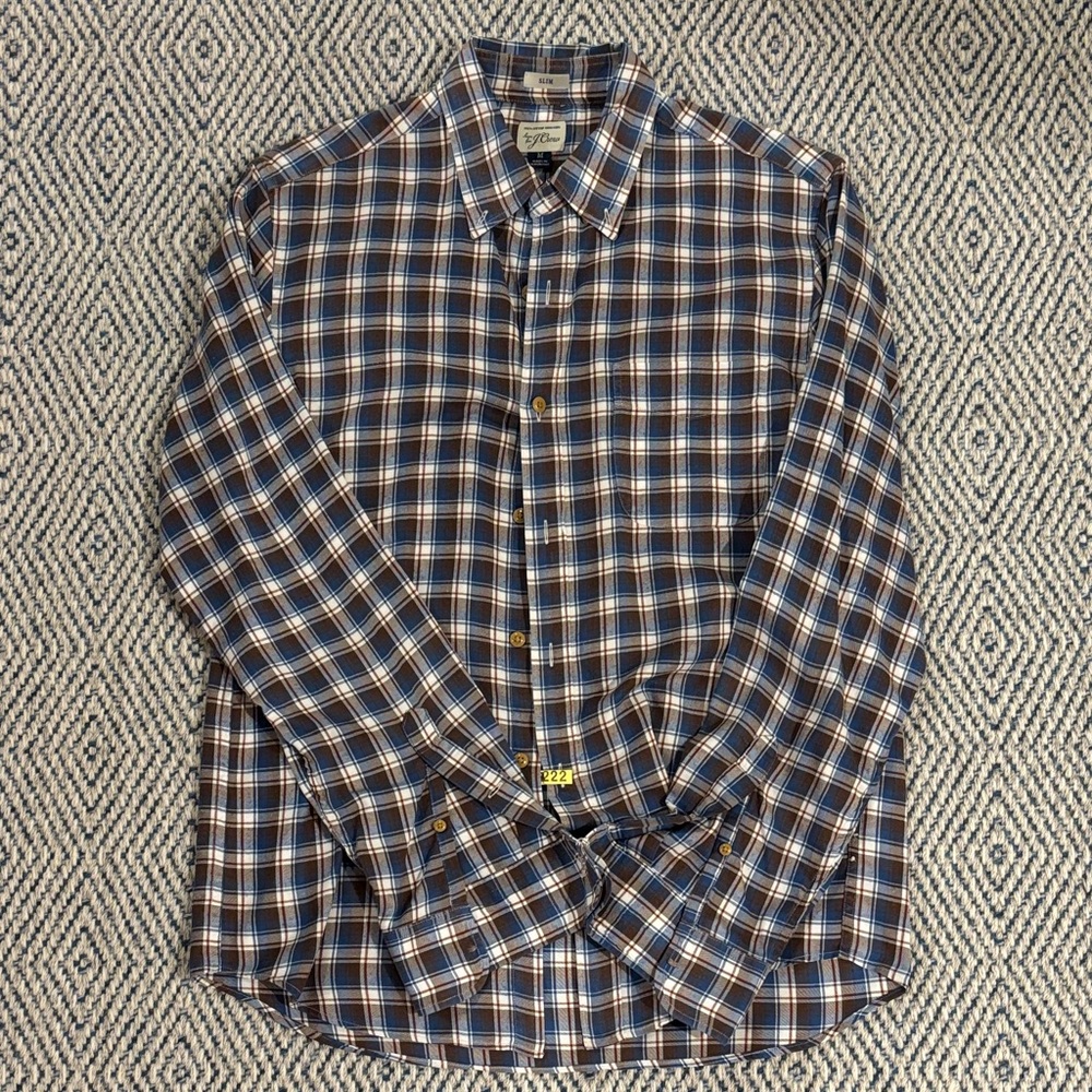 J crew  Men's Brown and Blue Checkered Shirt